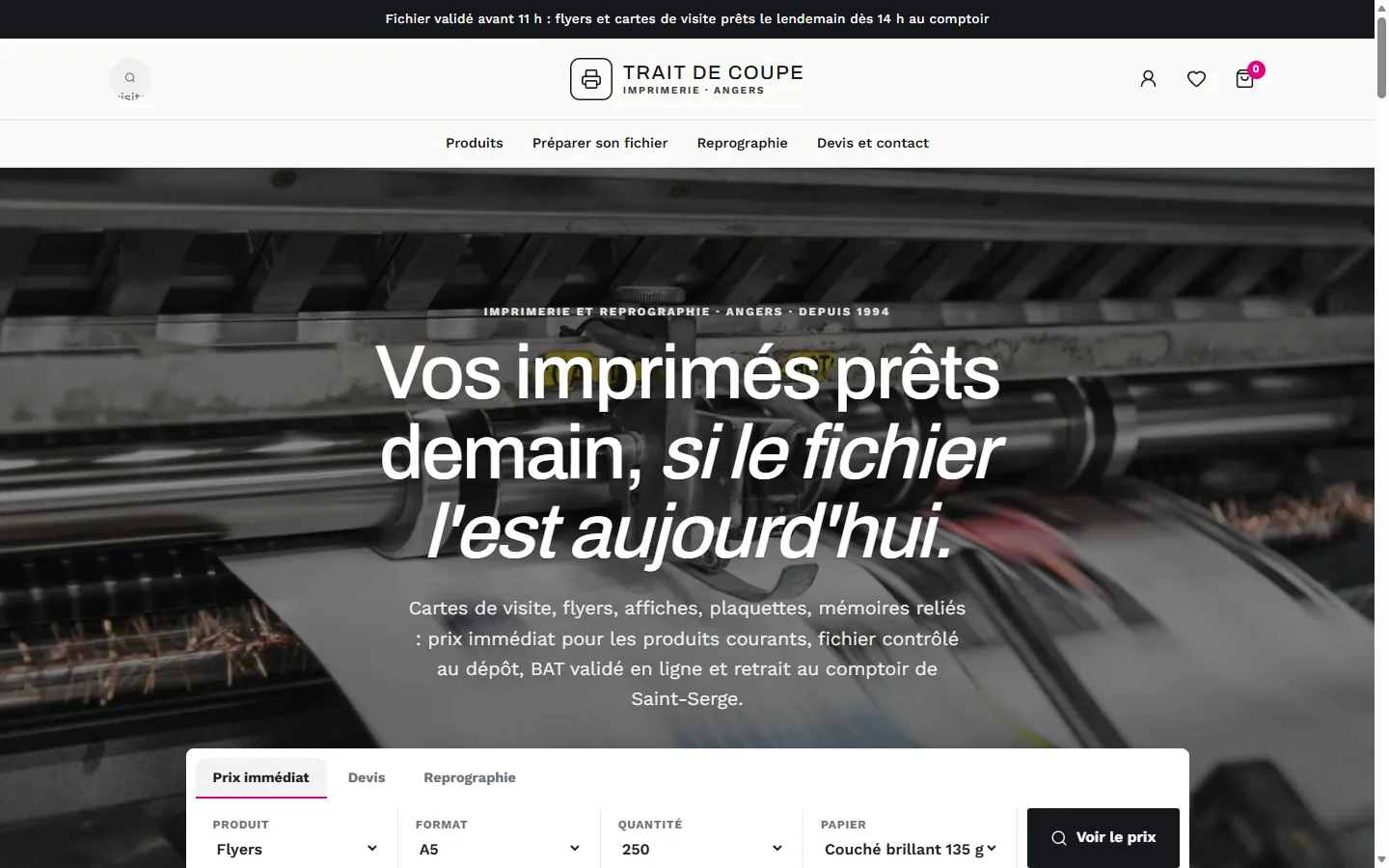 Page d’accueil de la démo Trait de Coupe