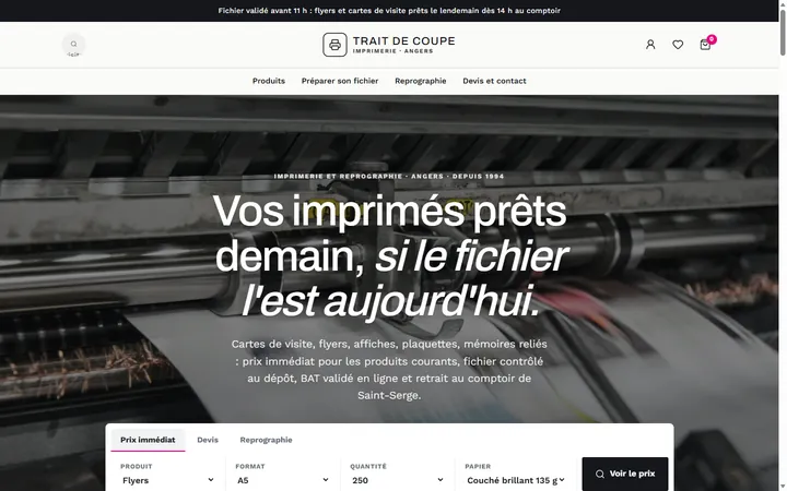 Page d’accueil du site Trait de Coupe