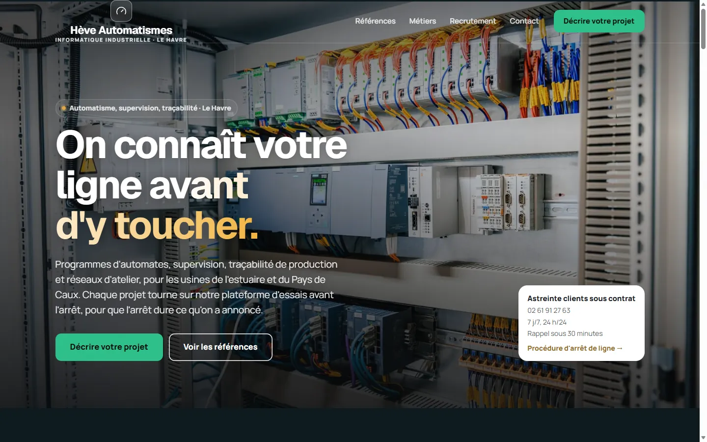 Page d’accueil de la démo Hève Automatismes