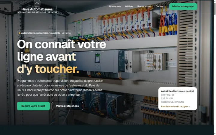 Page d’accueil du site Hève Automatismes