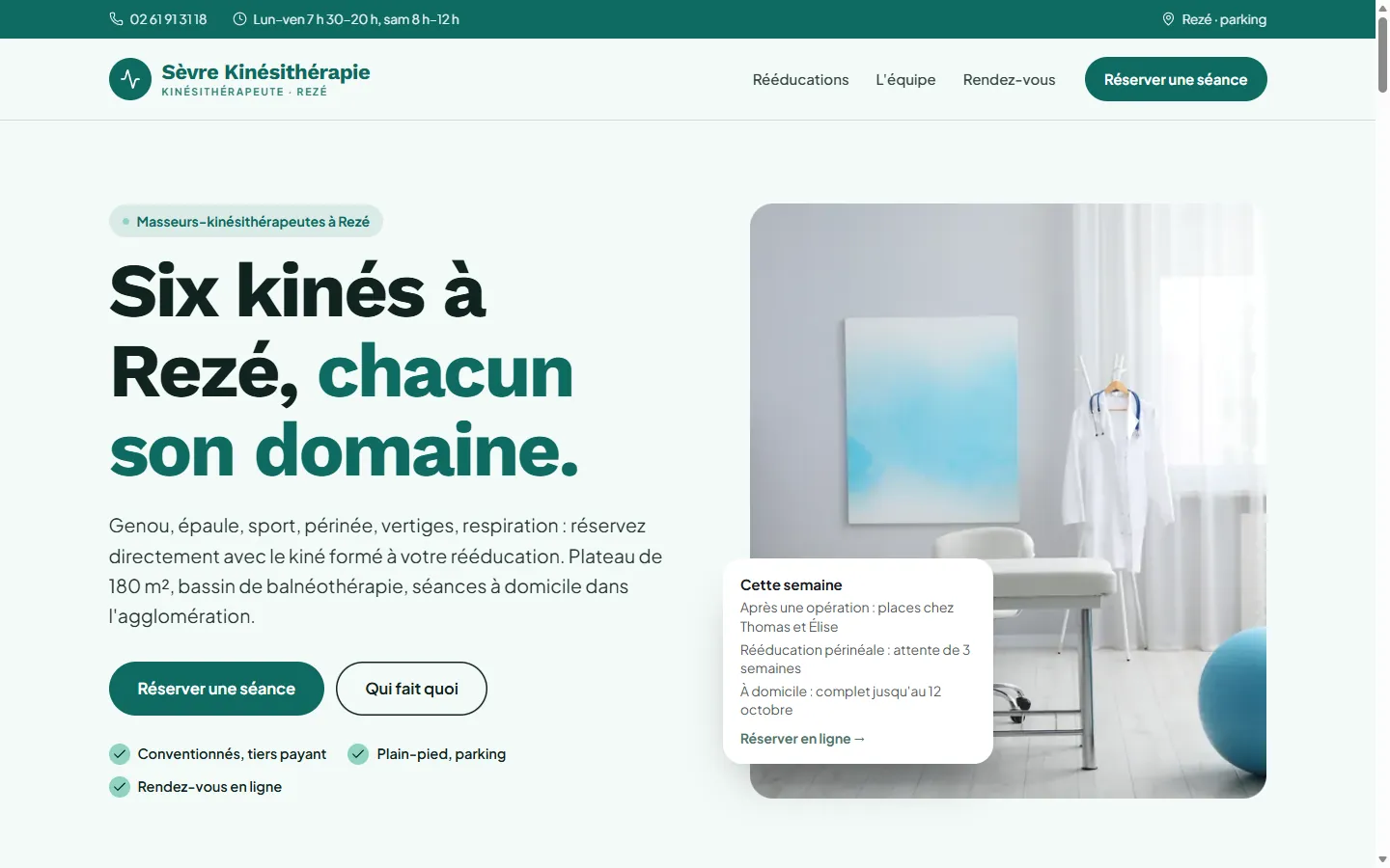 Page d’accueil de la démo Sèvre Kinésithérapie