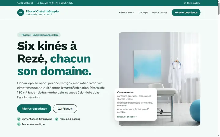 Page d’accueil du site Sèvre Kinésithérapie