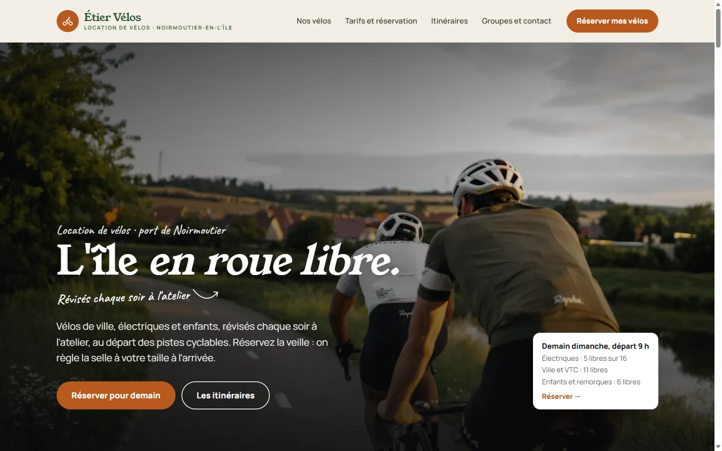 Page d’accueil de la démo Étier Vélos