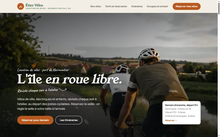 Page d’accueil du site Étier Vélos