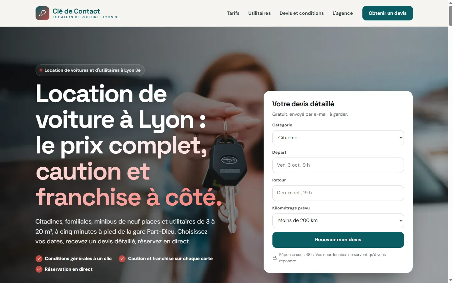 Page d’accueil de la démo Clé de Contact