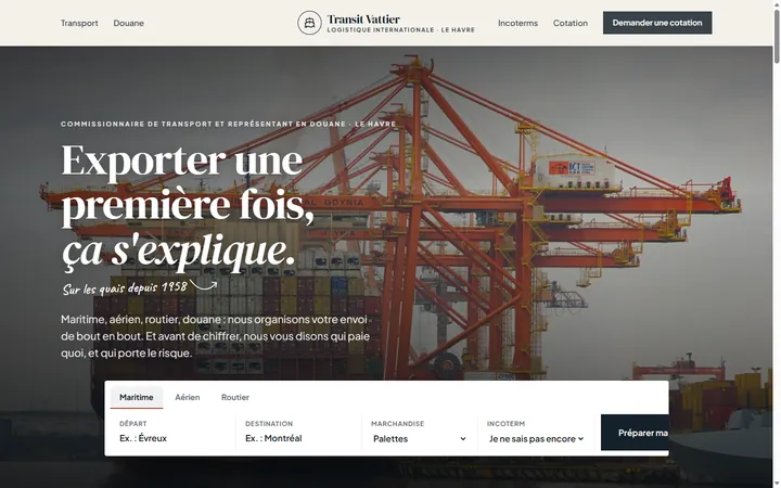 Page d’accueil du site Transit Vattier