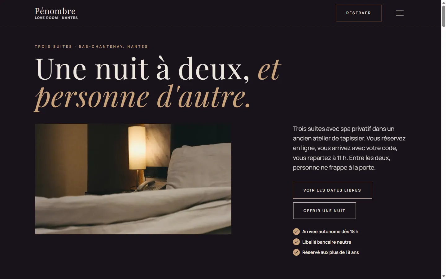 Page d’accueil de la démo Pénombre
