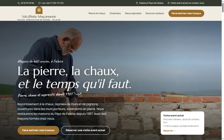 Page d’accueil du site Val d'Ante Maçonnerie