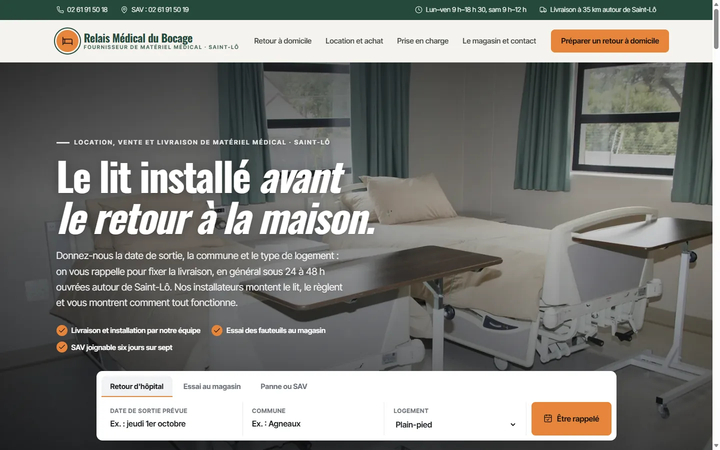 Page d’accueil du site Relais Médical du Bocage