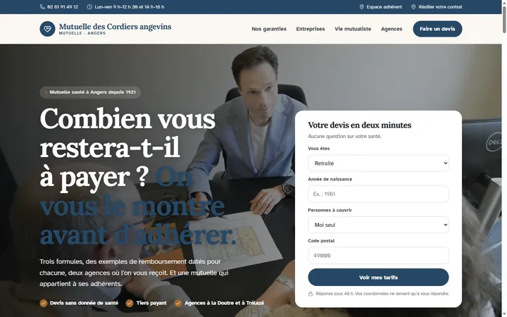 Page d’accueil du site Mutuelle des Cordiers angevins