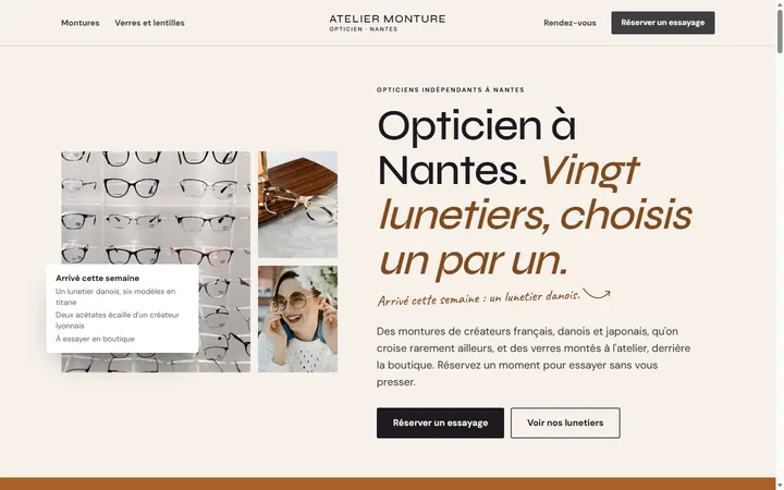 Page d’accueil du site Atelier Monture