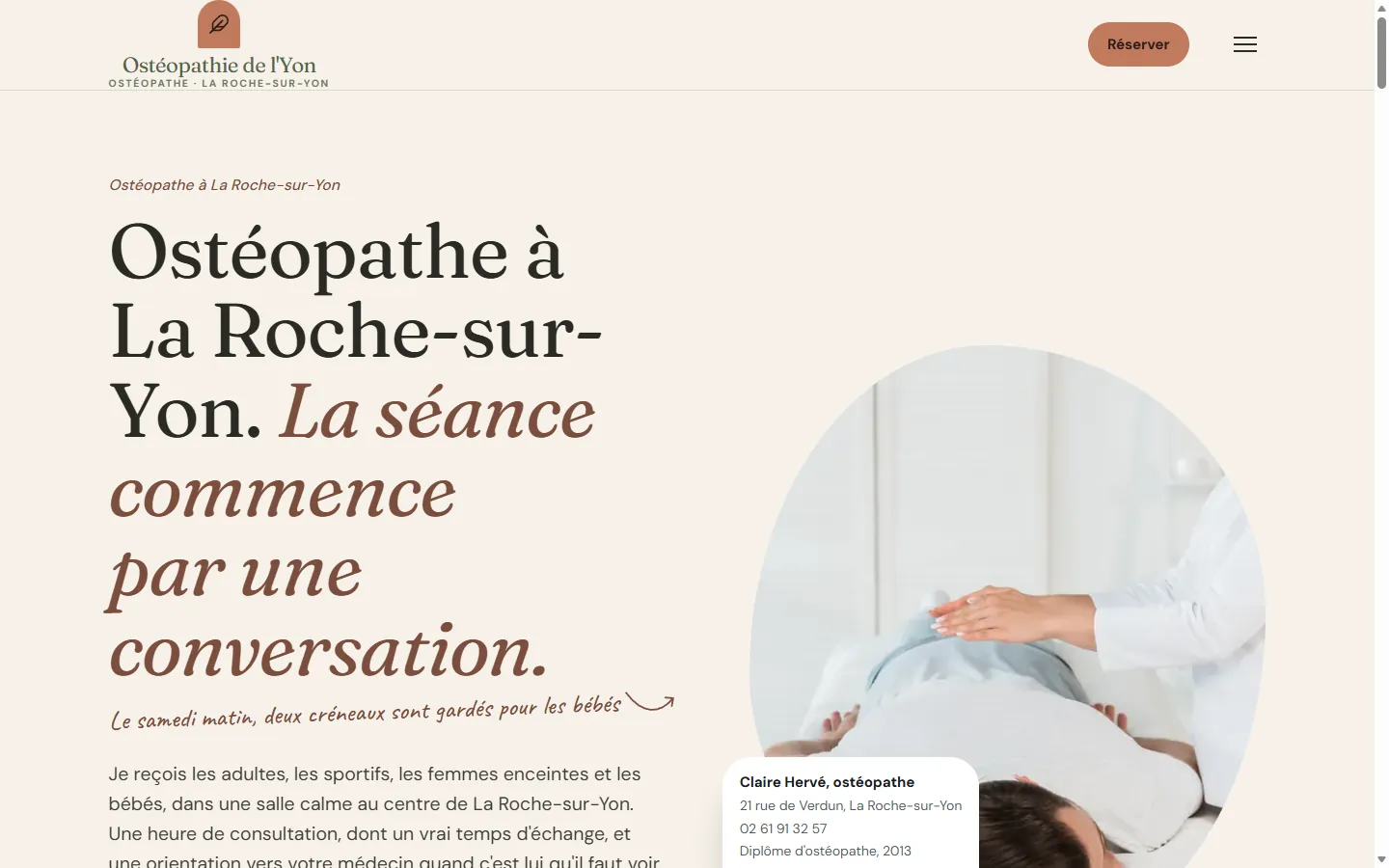 Page d’accueil de la démo Ostéopathie de l'Yon