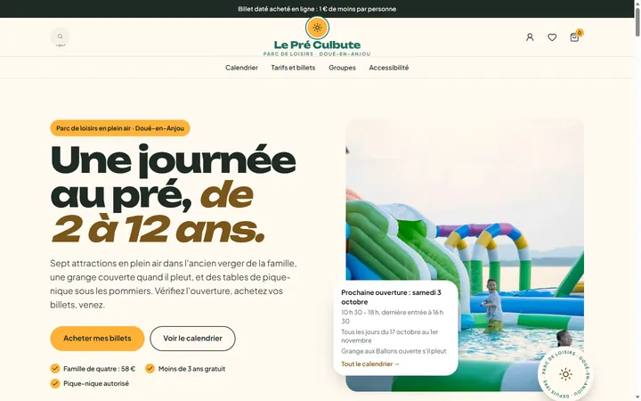 Page d’accueil du site Le Pré Culbute