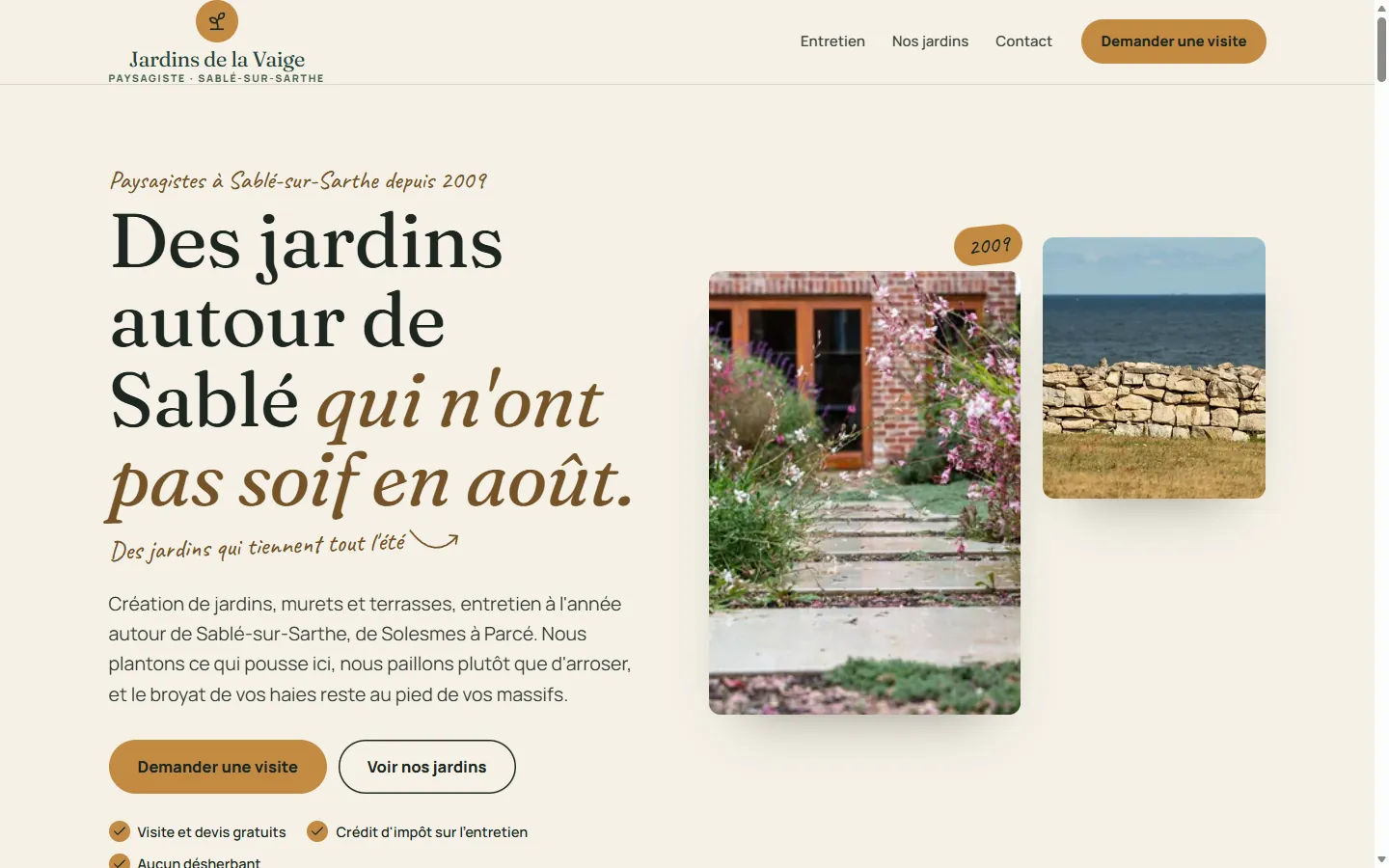 Page d’accueil de la démo Jardins de la Vaige