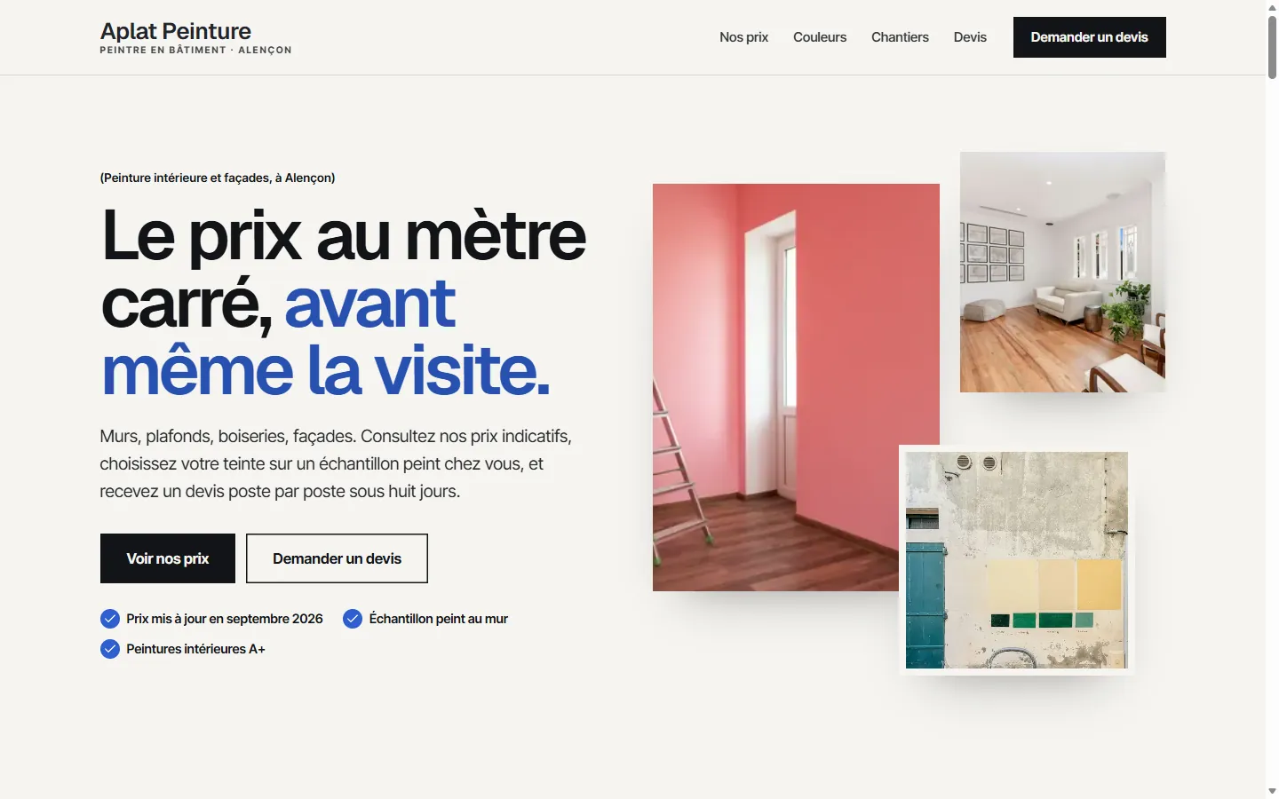 Page d’accueil de la démo Aplat Peinture