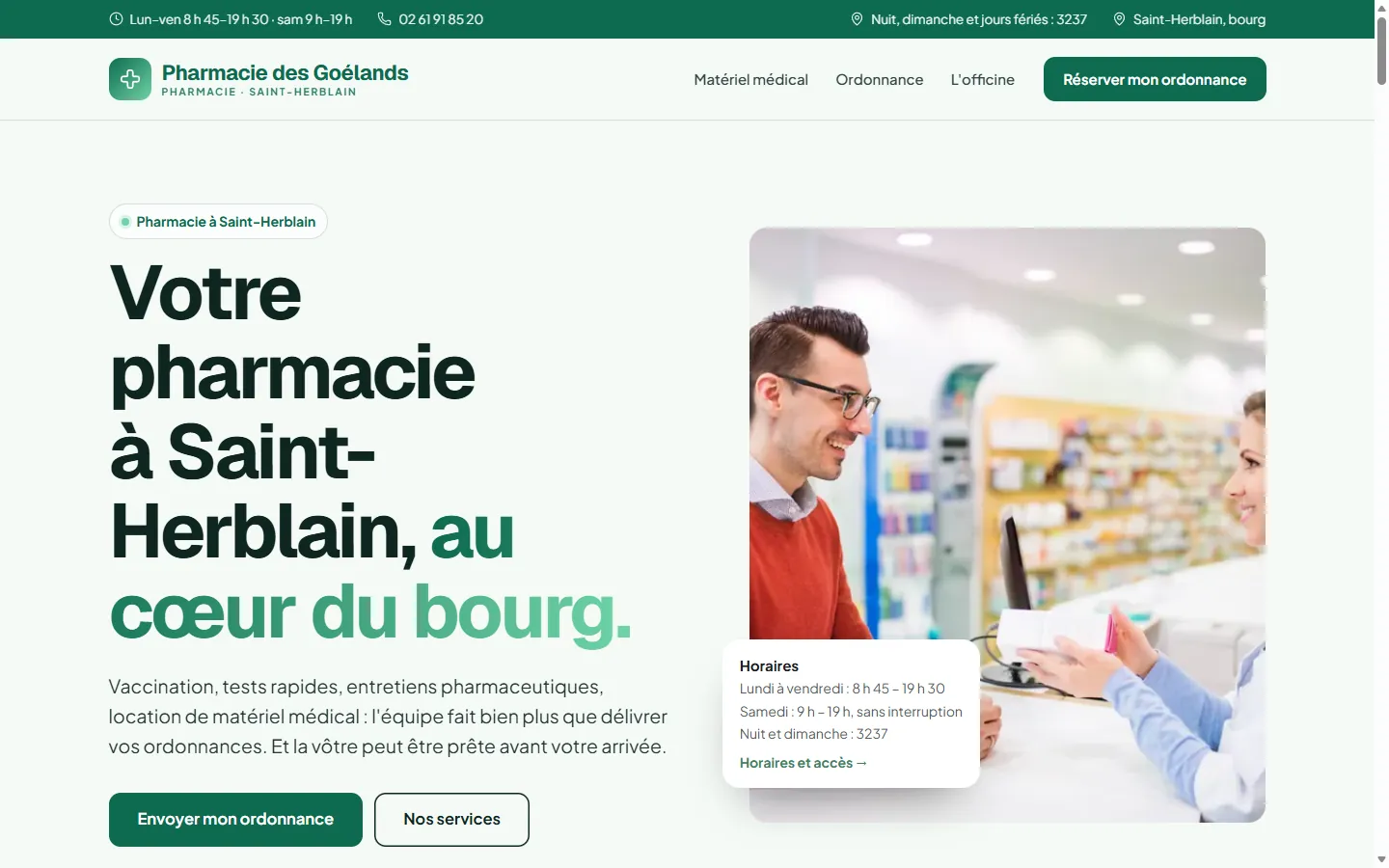 Page d’accueil de la démo Pharmacie des Goélands
