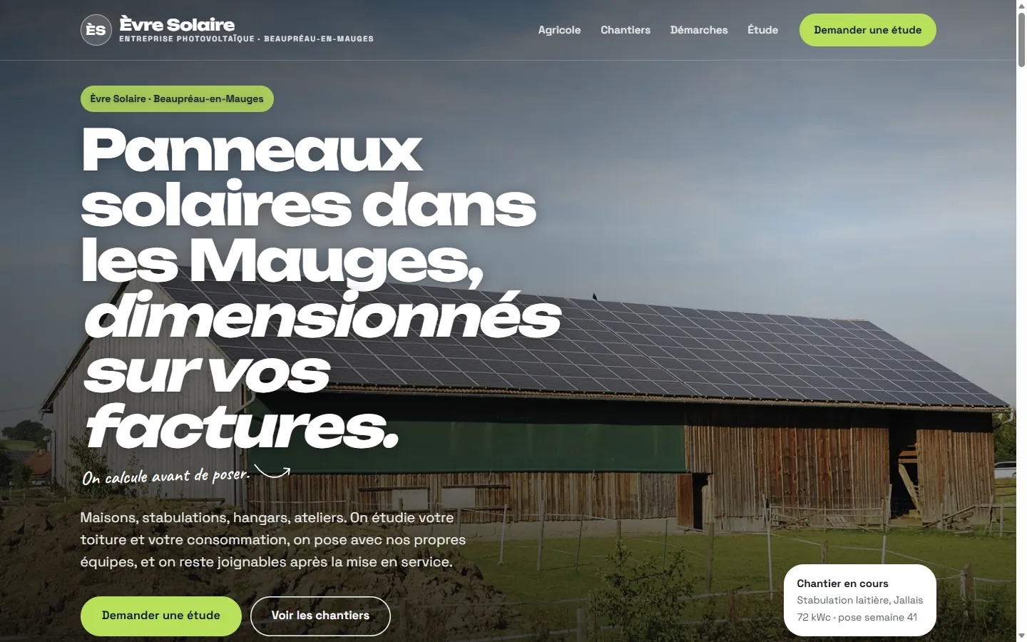 Page d’accueil de la démo Èvre Solaire