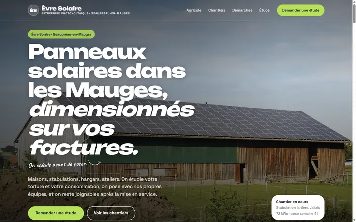 Page d’accueil du site Èvre Solaire