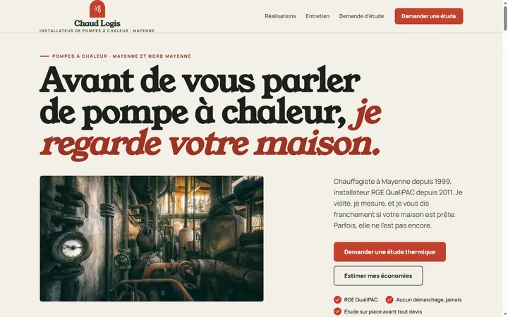 Page d’accueil du site Chaud Logis