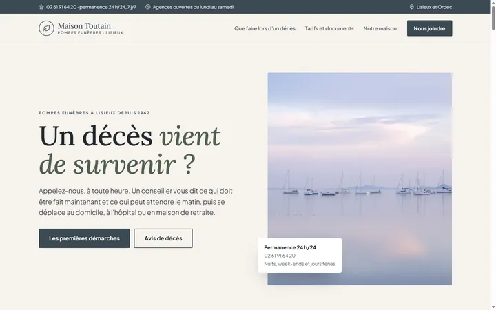 Page d’accueil du site Maison Toutain