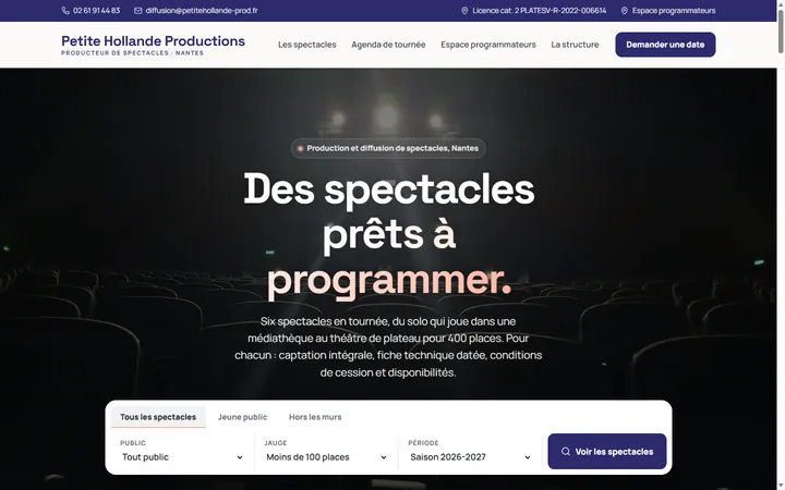 Page d’accueil du site Petite Hollande Productions