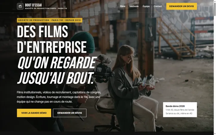 Page d’accueil du site Bout d'Essai