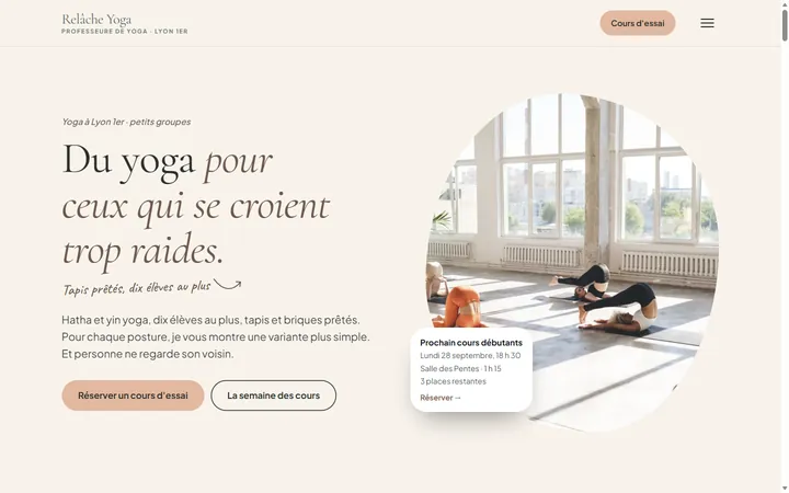 Page d’accueil du site Relâche Yoga