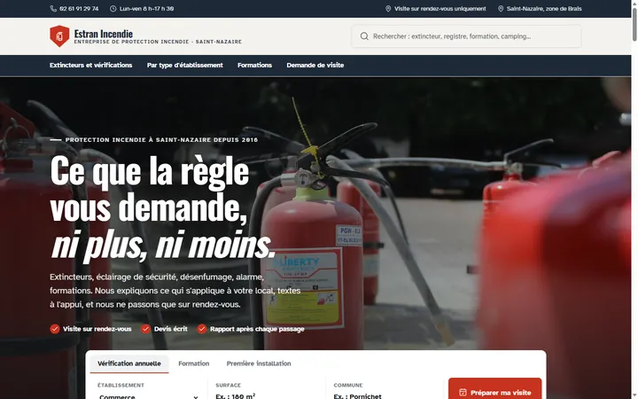Page d’accueil du site Estran Incendie