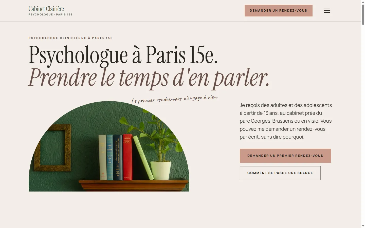 Page d’accueil de la démo Cabinet Clairière