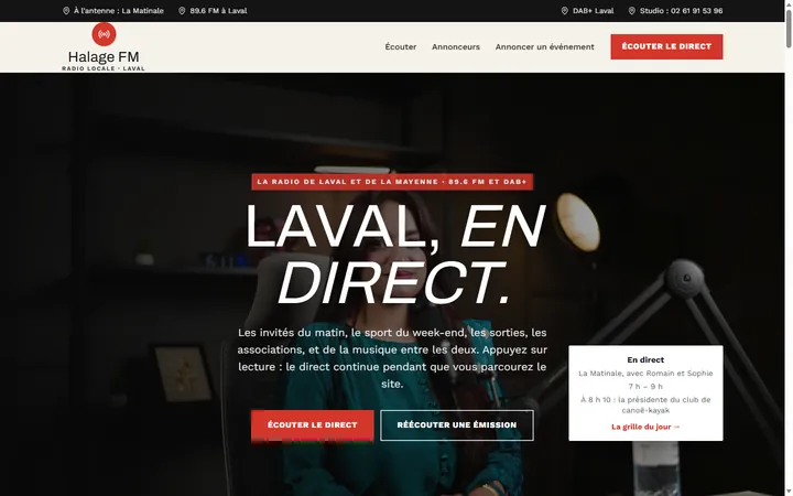 Page d’accueil du site Halage FM