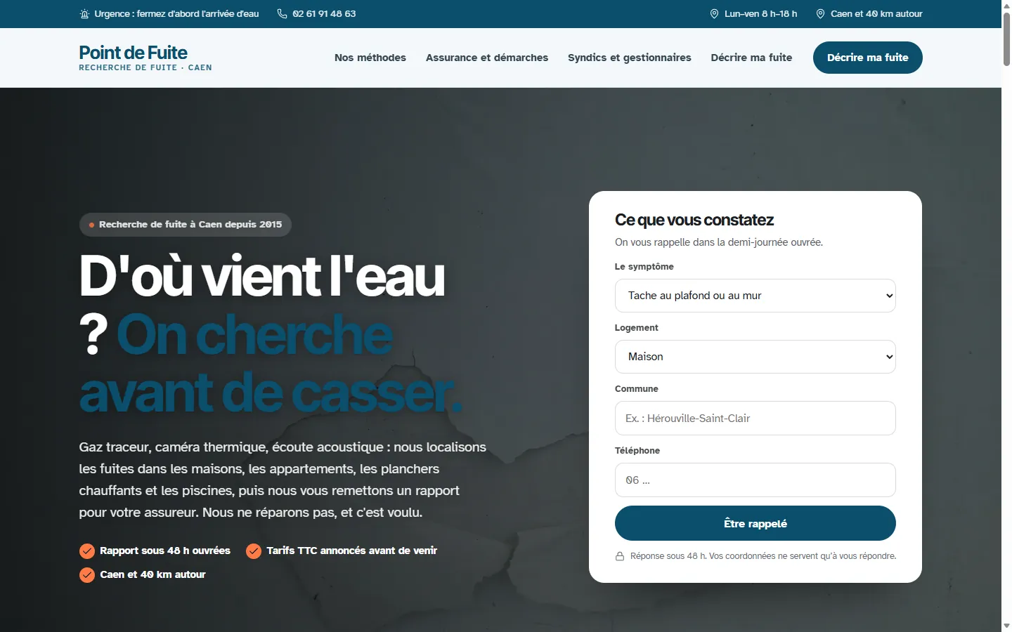 Page d’accueil de la démo Point de Fuite