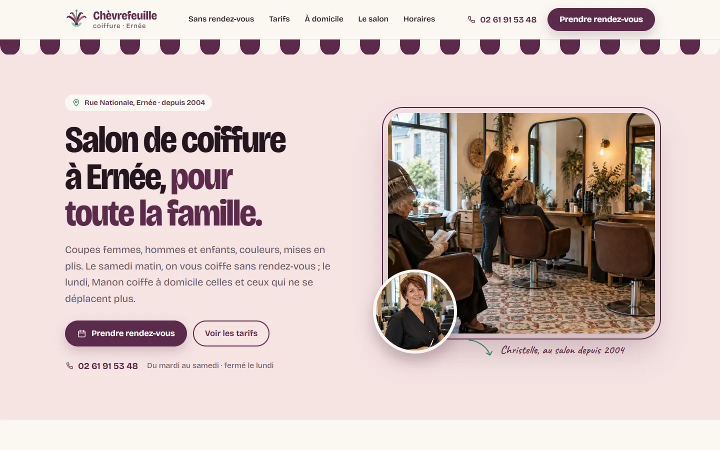 Page d’accueil de la démo Chèvrefeuille