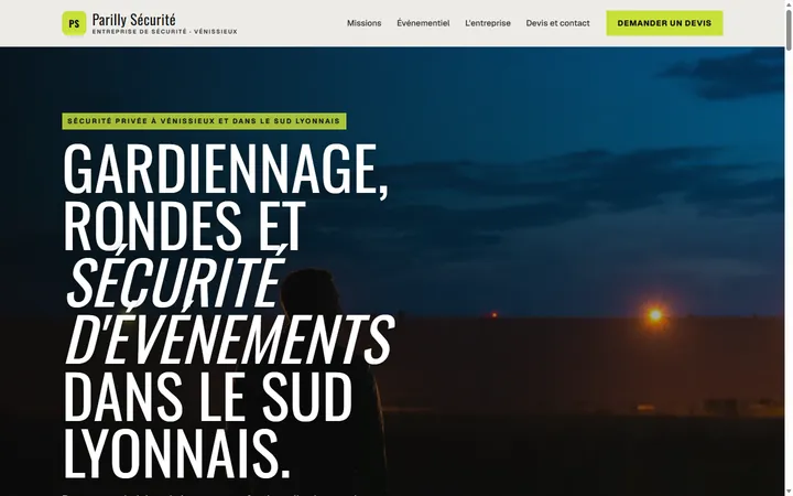 Page d’accueil du site Parilly Sécurité