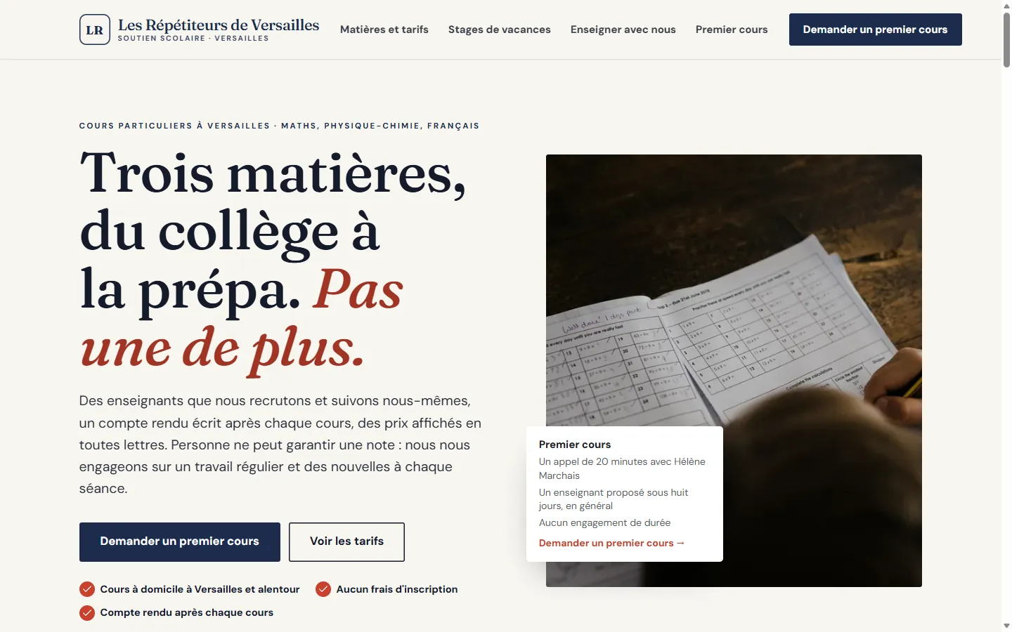 Page d’accueil de la démo Les Répétiteurs de Versailles
