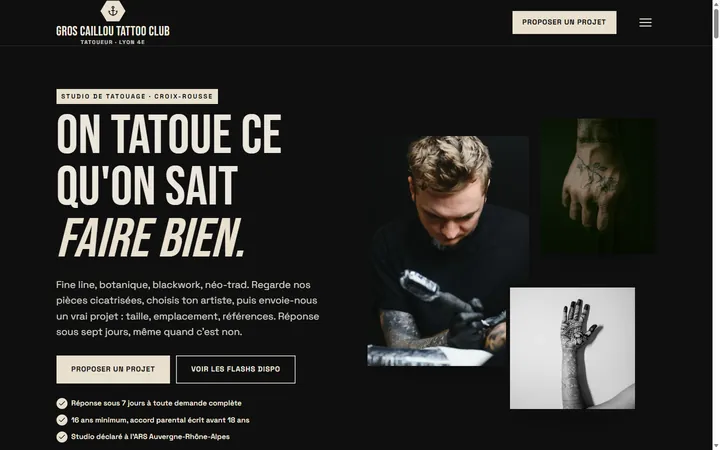 Page d’accueil du site Gros Caillou Tattoo Club