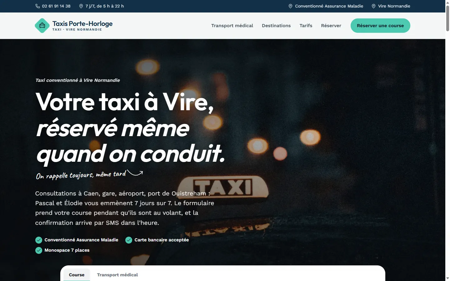 Page d’accueil de la démo Taxis Porte-Horloge
