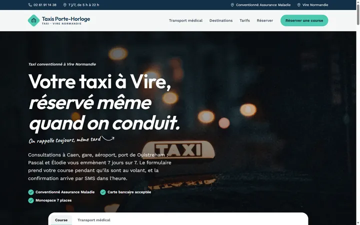 Page d’accueil du site Taxis Porte-Horloge