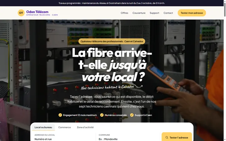 Page d’accueil du site Odon Télécom