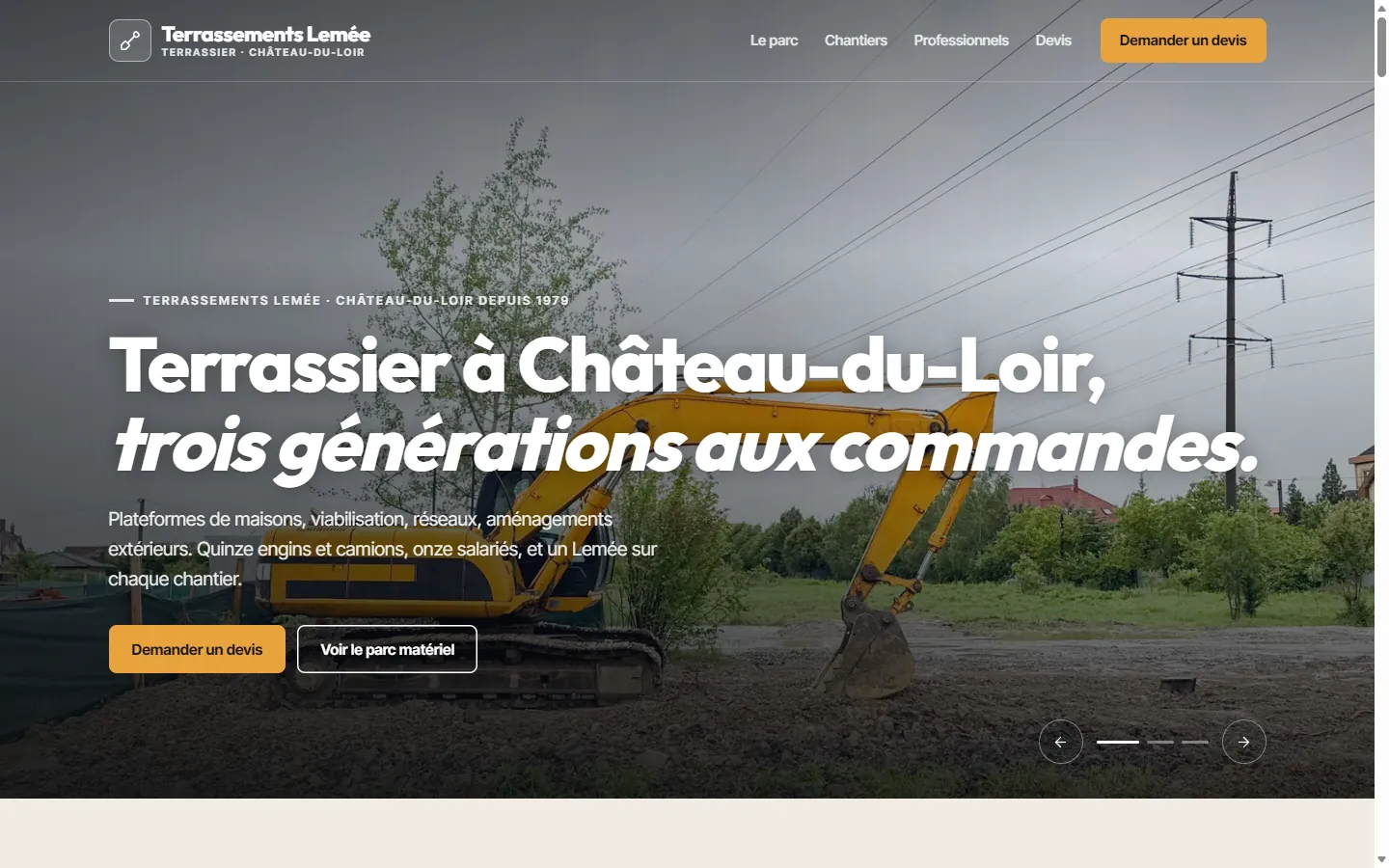 Page d’accueil de la démo Terrassements Lemée