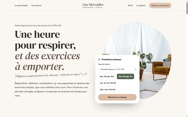 Page d’accueil du site Lise Mercadier