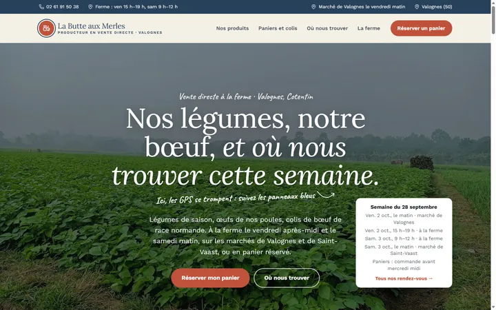 Page d’accueil du site La Butte aux Merles