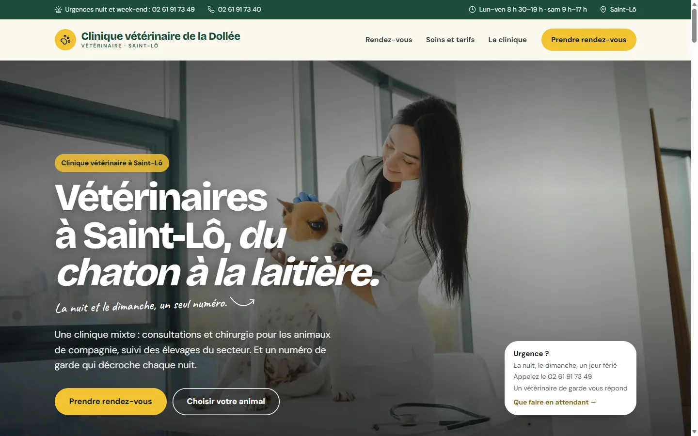 Page d’accueil de la démo Clinique vétérinaire de la Dollée