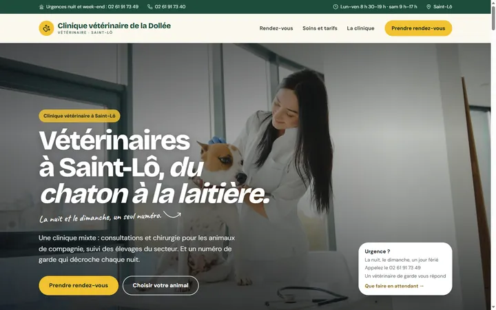 Page d’accueil du site Clinique vétérinaire de la Dollée