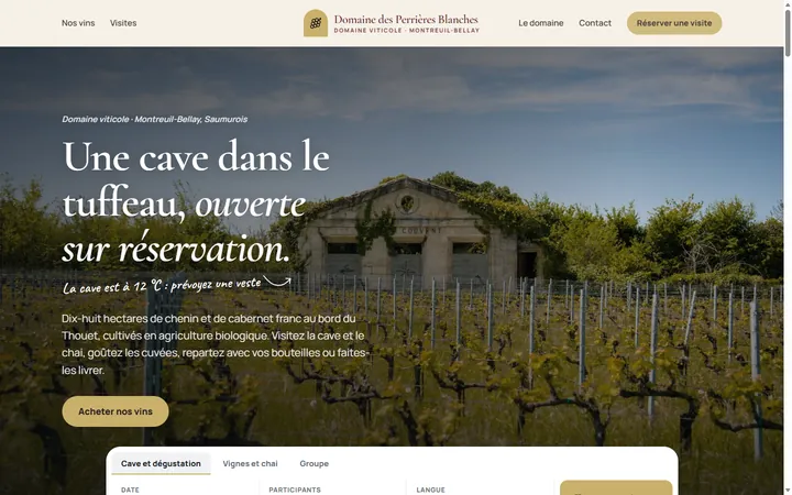Page d’accueil du site Domaine des Perrières Blanches