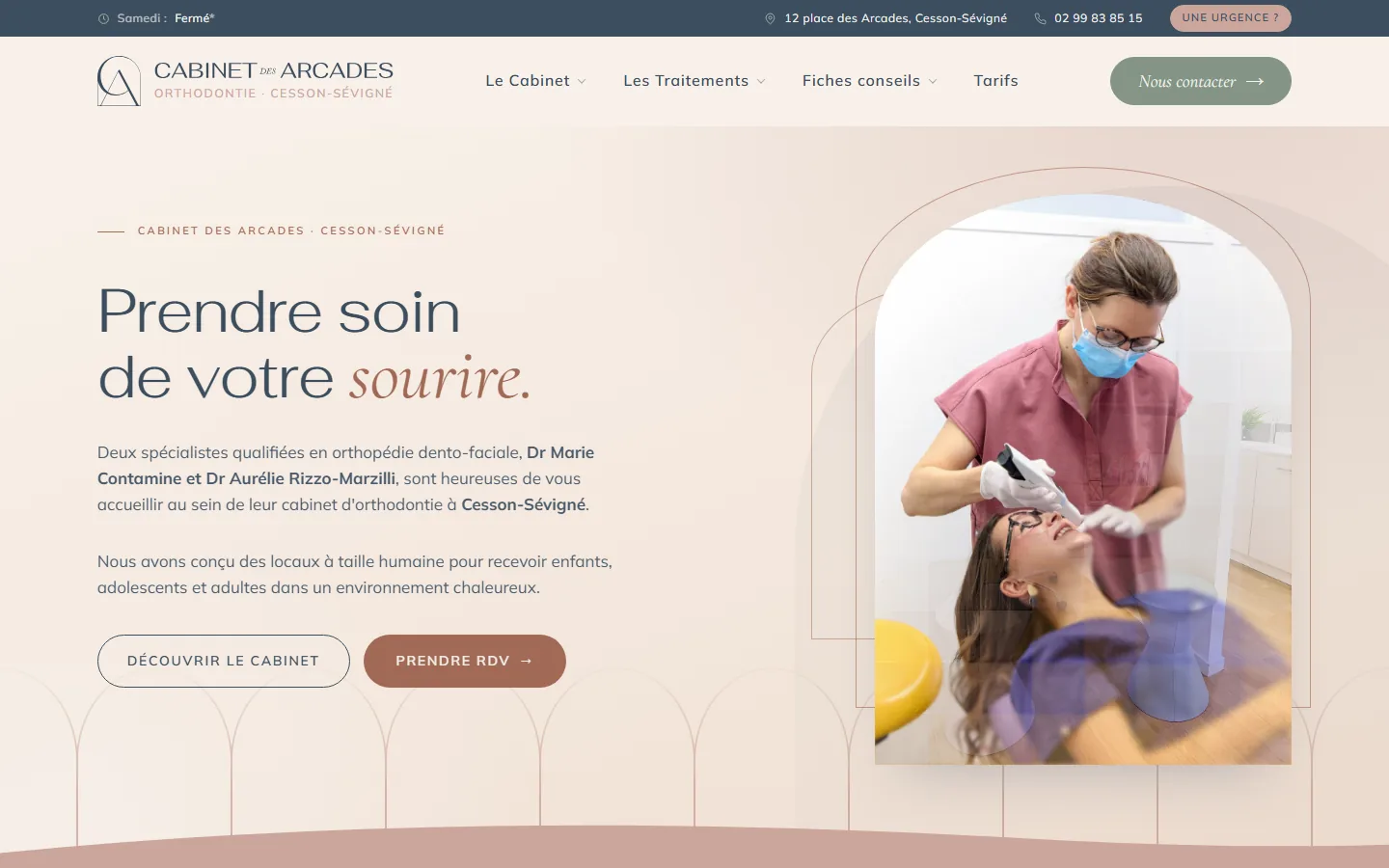 Page d’accueil du site Cabinet des Arcades