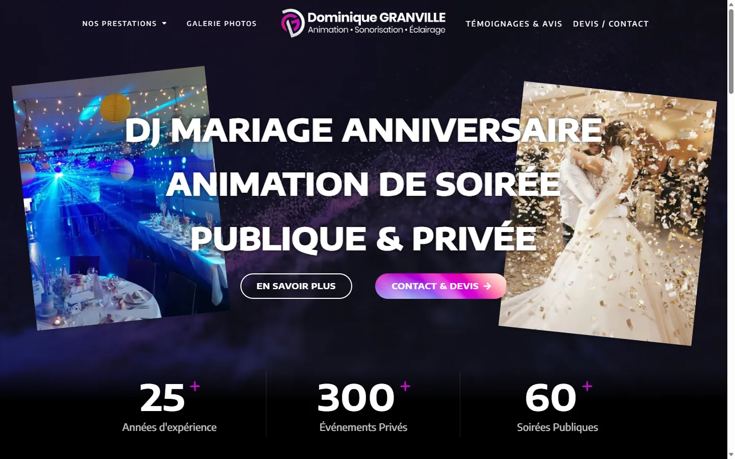 Page d’accueil du site Dominique Granville Animation