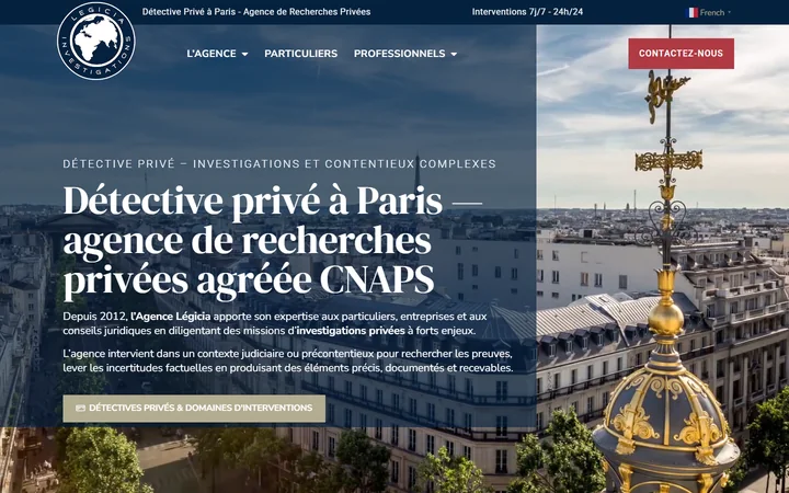 Page d’accueil du site Légicia Investigations