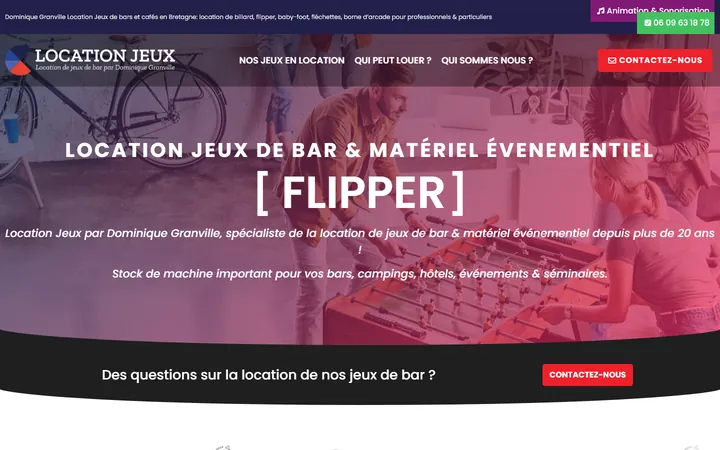 Page d’accueil du site Location Jeux