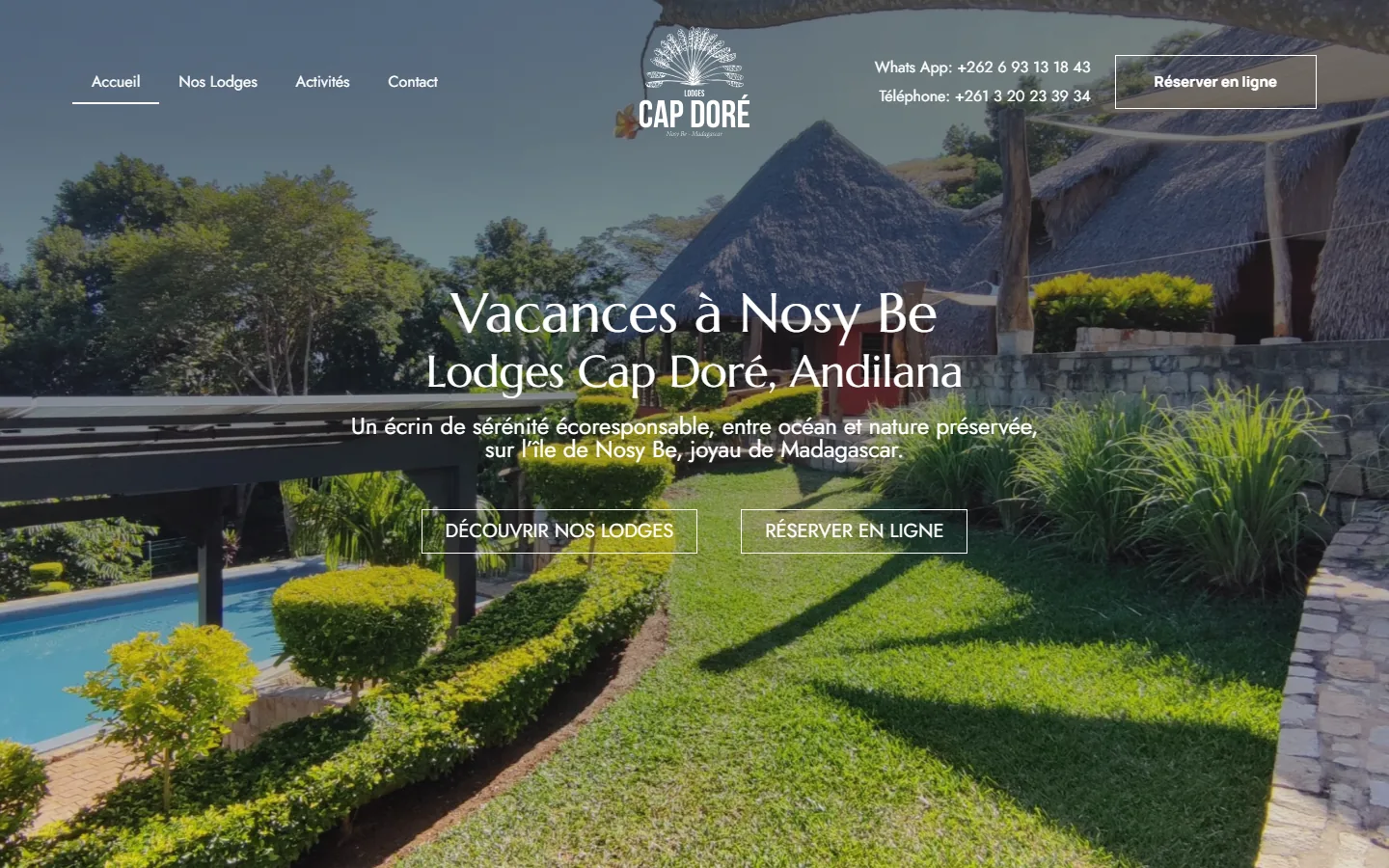 Page d’accueil du site Lodges du Cap Doré