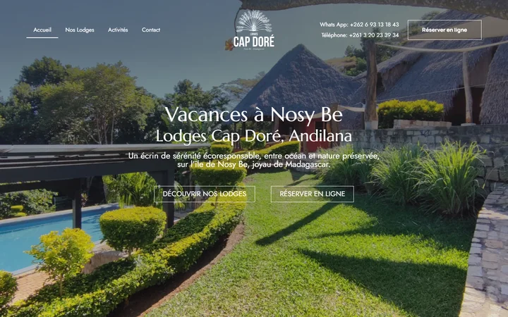 Page d’accueil du site Lodges du Cap Doré